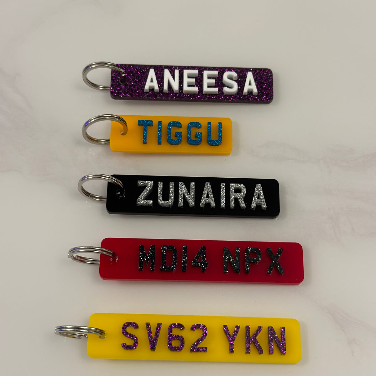 Glow In The Dark Custom Number Plate Keyring Any Text Car - Foto 9